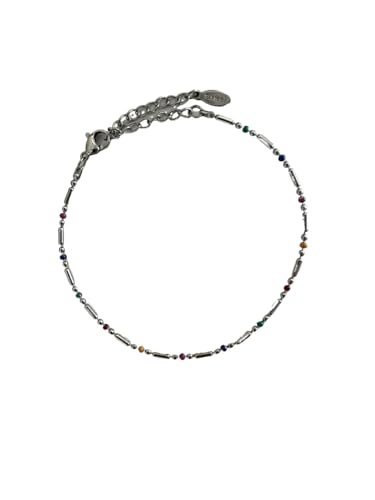 Mädelswelt | Handgefertigtes Edelstahl-Armband mit bunten Perlen – Eleganz in Silber und Gold (Länge: 16+5cm)