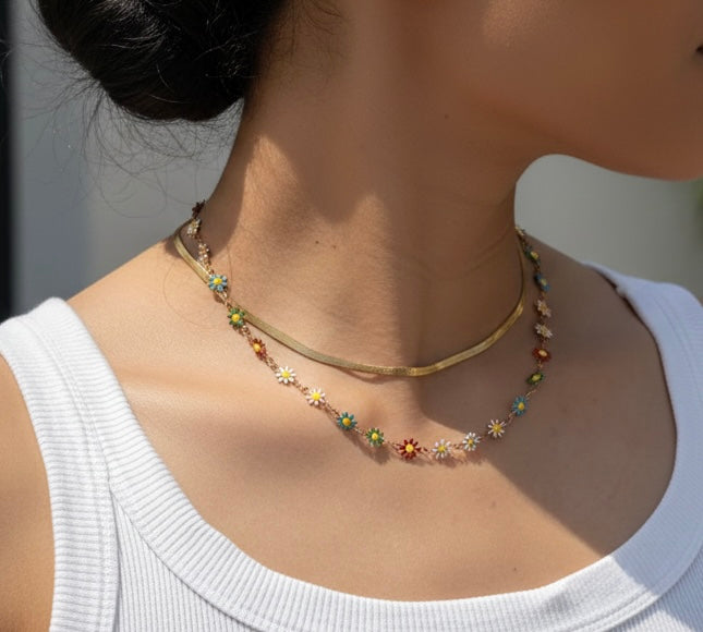 Mädelswelt Gänseblümchen Kette Choker Kette aus Edelstahl 316L kurze Halskette
