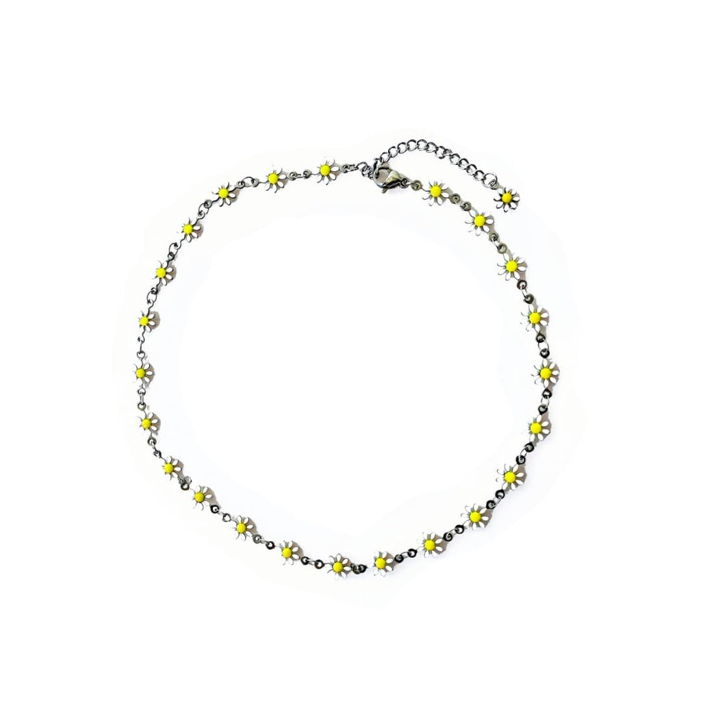 Mädelswelt Gänseblümchen Kette Choker Kette aus Edelstahl 316L kurze Halskette mit Emaille Blumenanhängern Lange ca.35cm+5cm