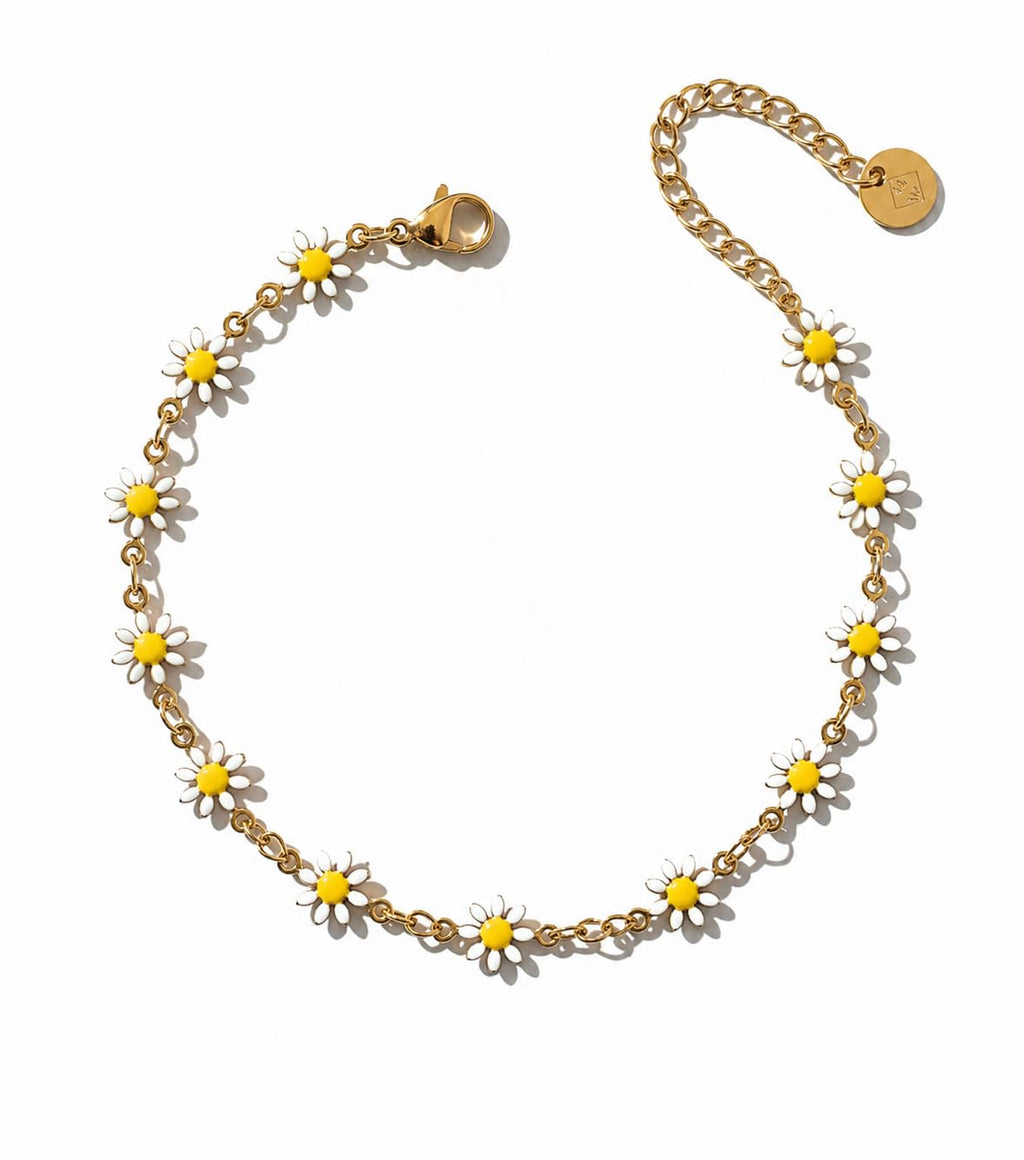 Fußkette aus Edelstahl, Gänseblümchen-Charms, Boho-Stil, Mehrfarbig, Wasserfest