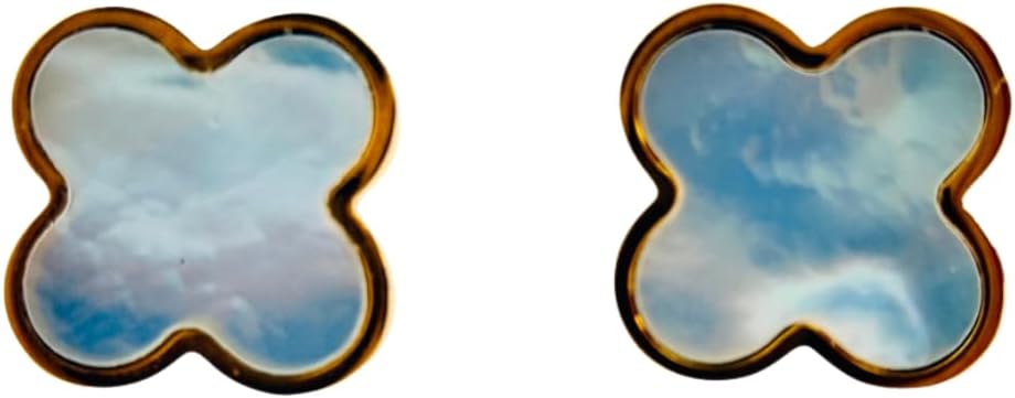 blau-Perlmutt-Kleeblatt-Ohrstecker für Damen, 18-Karat vergoldet, wasserfest, aus 316L Edelstahl mit echtem blauen Perlmutt