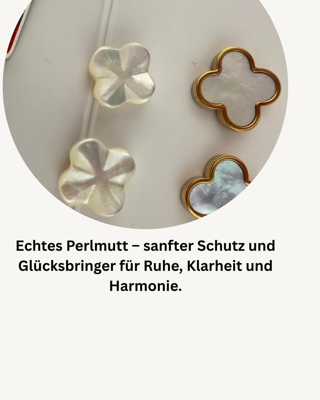 Perlmutt-Kleeblatt-Ohrstecker für Damen, 18-Karat vergoldet, wasserfest, aus 316L Edelstahl mit echtem weißem Perlmutt