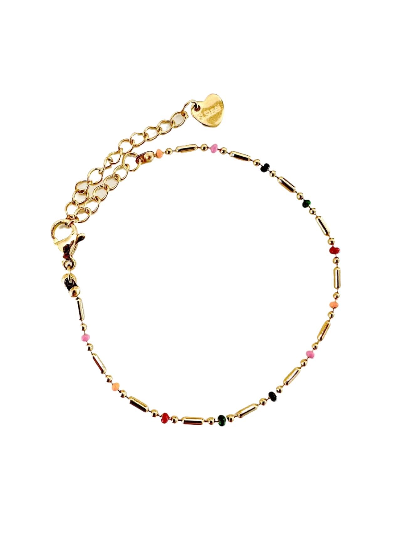 Mädelswelt | Handgefertigtes Edelstahl-Armband mit bunten Perlen – Eleganz in Silber und Gold (Länge: 16+5cm)