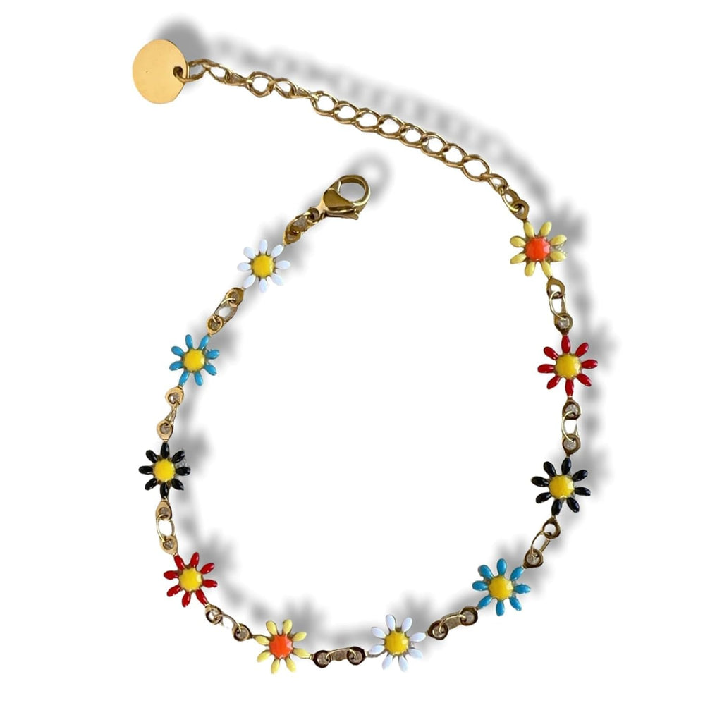 Mädelswelt Gänseblümchen Damen Mädchen Armband 18k Gold vergoldet aus Edelstahl Wasserfest Länge 16cm+5cm