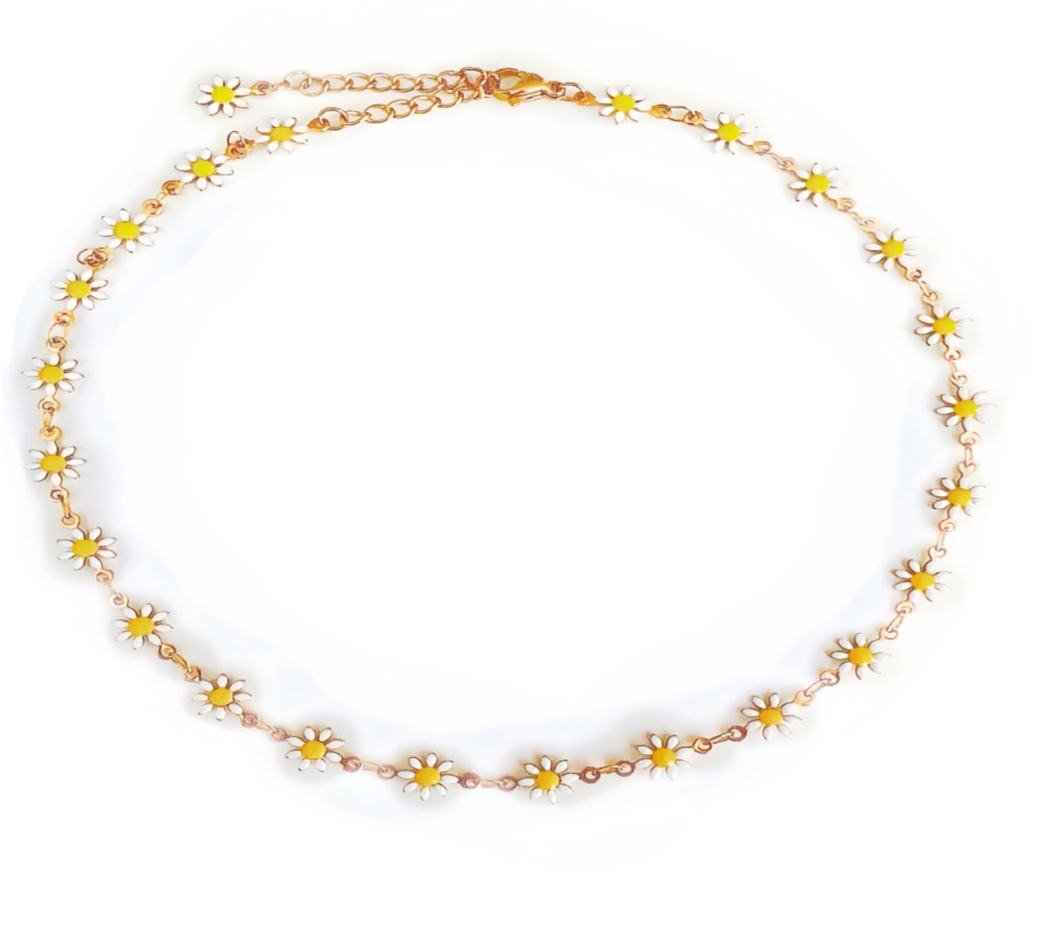 Mädelswelt Gänseblümchen Kette Choker Kette aus Edelstahl 316L kurze Halskette mit Emaille Blumenanhängern Lange ca.35cm+5cm