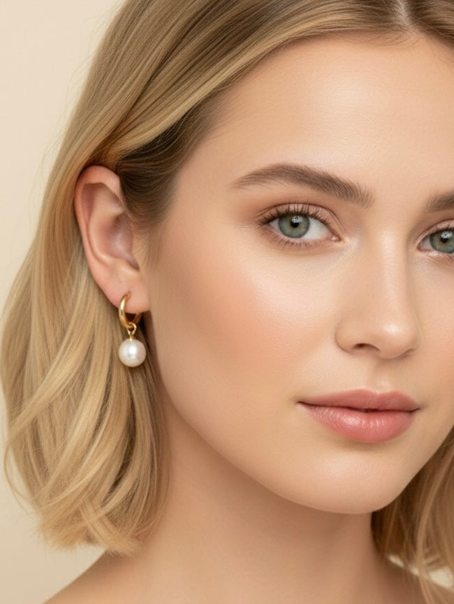 Handgemachte Ohrringe 18k Gold vergoldet aus Edelstahl mit Hängende Perlen Anhänger/Perlen Anhänger für Ohrringe aus Muschelkernperlen (1 paar Creolen mit Anhänger)