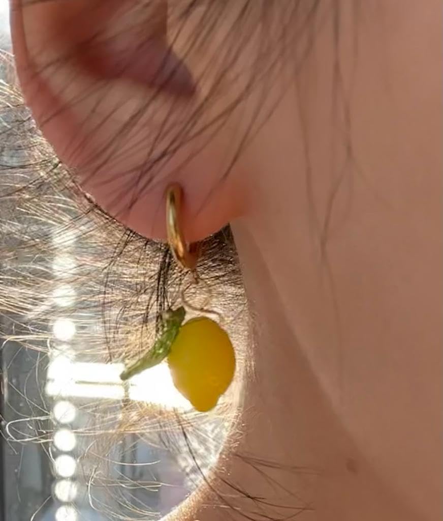 Zitronen Ohrringe | Handgemachte Ohrringe Creolen aus 18k Gold vergoldeten Edelstahl mit hängenden Zitrone Anhänger