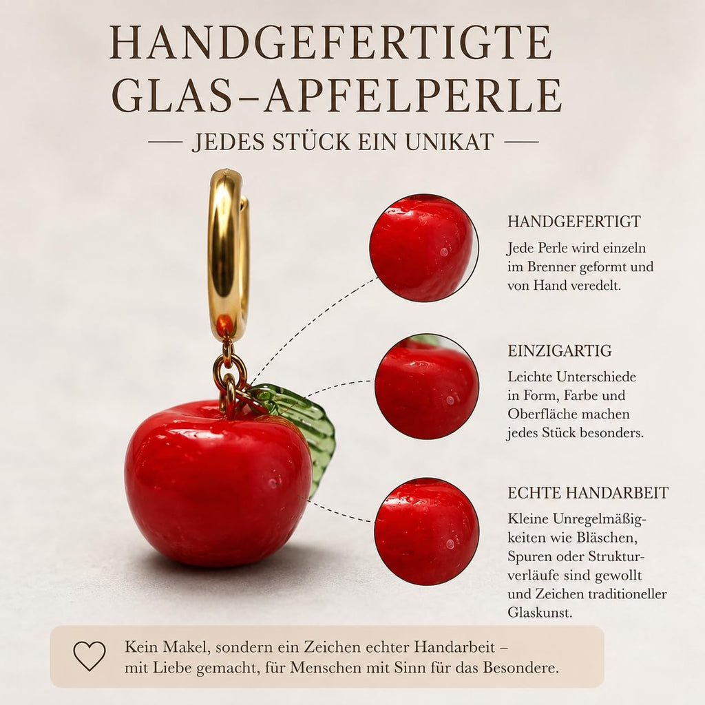 Handgemachte wasserfeste Ohrringe mit hängendem Glas-Apfel