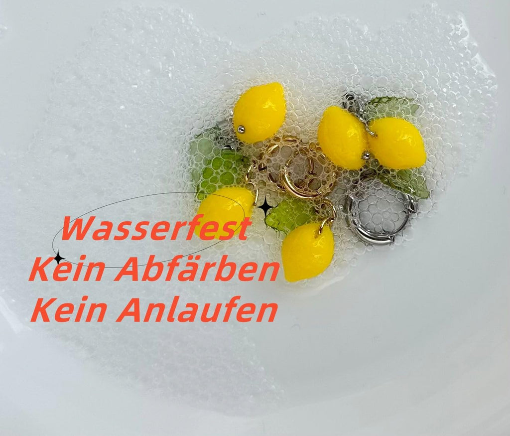 Zitronen Ohrringe | Handgemachte Ohrringe Creolen aus 18k Gold vergoldeten Edelstahl mit hängenden Zitrone Anhänger