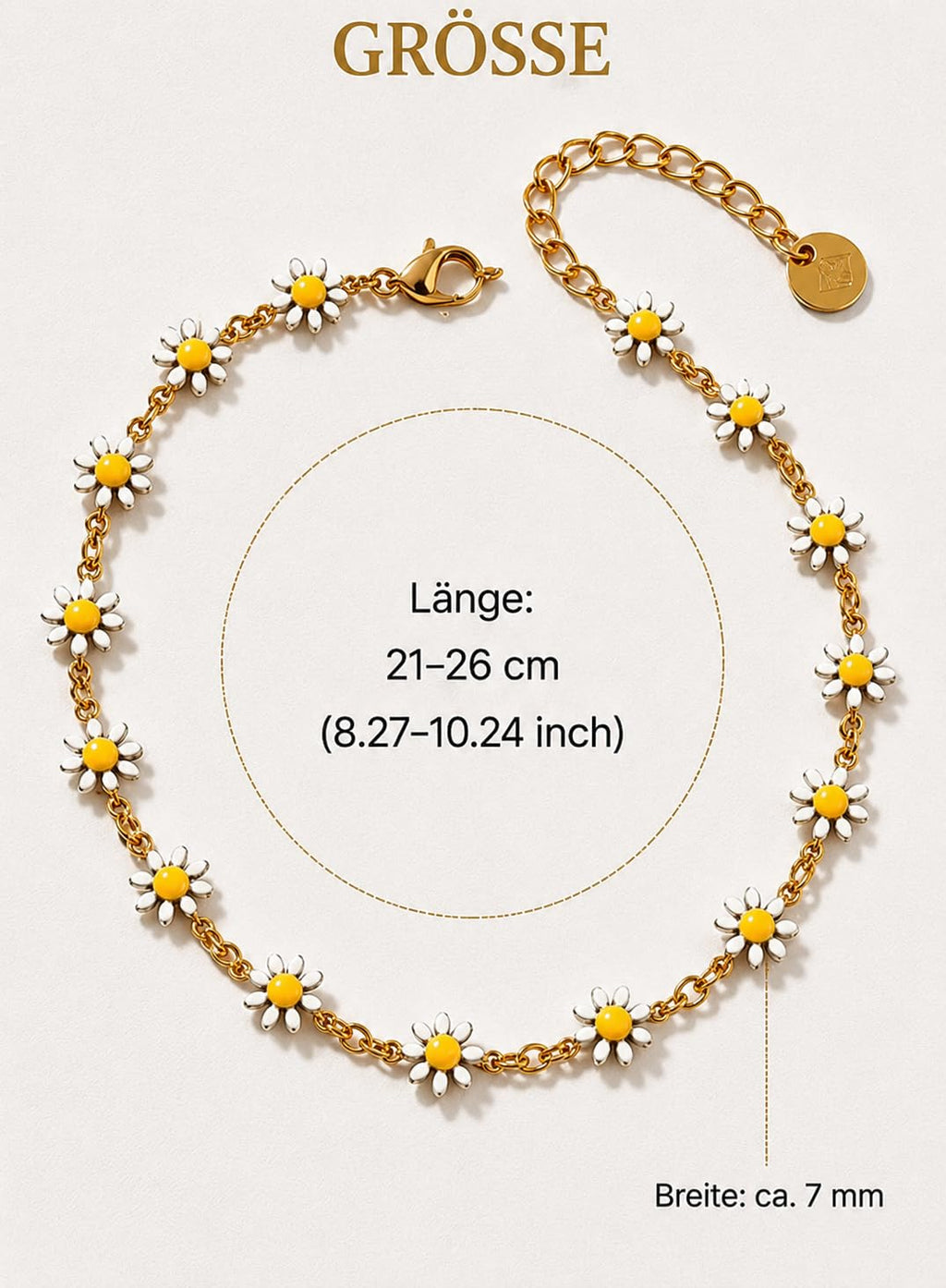 Fußkette aus Edelstahl, Gänseblümchen-Charms, Boho-Stil, Mehrfarbig, Wasserfest