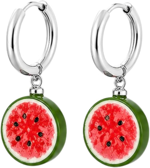 Creolen mit Wassermelone Anhänger, 316L Edelstahl & Harz, Hypoallergen, Nickelfrei, 10mm Creolen, 14-15mm Anhänger