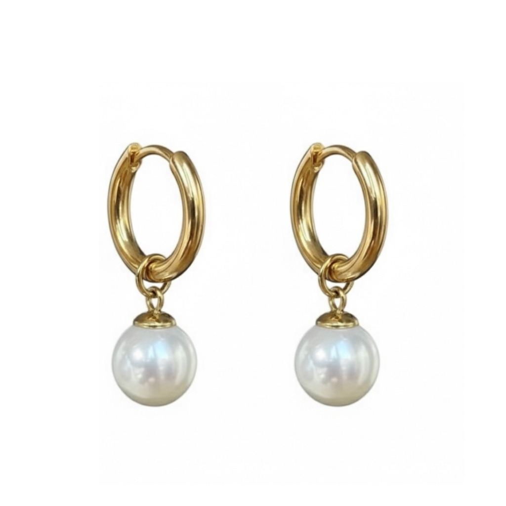 Handgemachte Ohrringe 18k Gold vergoldet aus Edelstahl mit Hängende Perlen Anhänger/Perlen Anhänger für Ohrringe aus Muschelkernperlen (1 paar Creolen mit Anhänger)