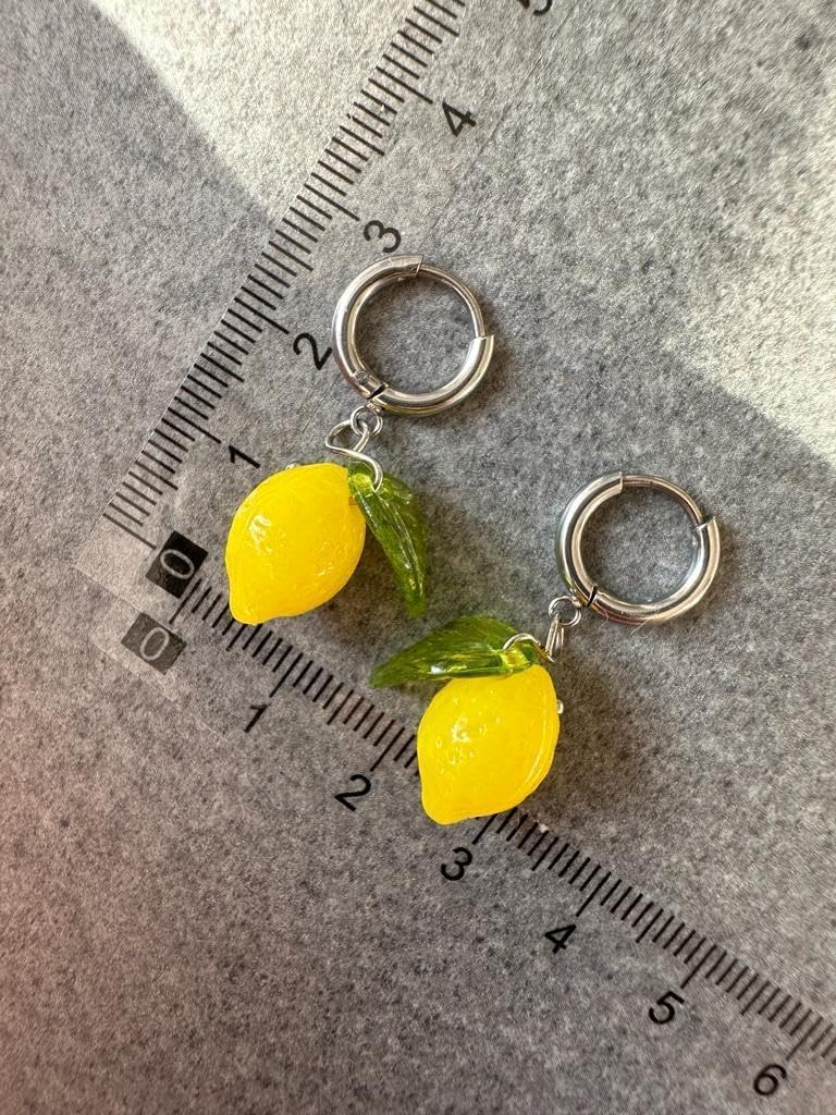 Zitronen Ohrringe | Handgemachte Ohrringe Creolen aus 18k Gold vergoldeten Edelstahl mit hängenden Zitrone Anhänger