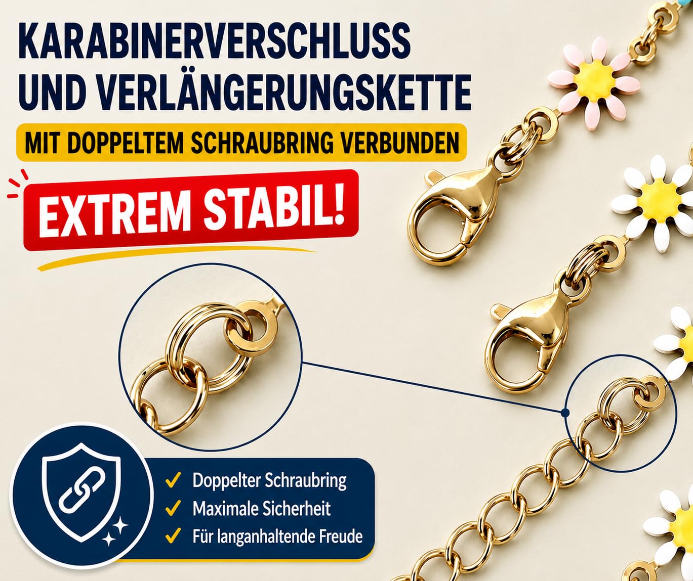Fußkette aus Edelstahl, Gänseblümchen-Charms, Boho-Stil, Mehrfarbig, Wasserfest