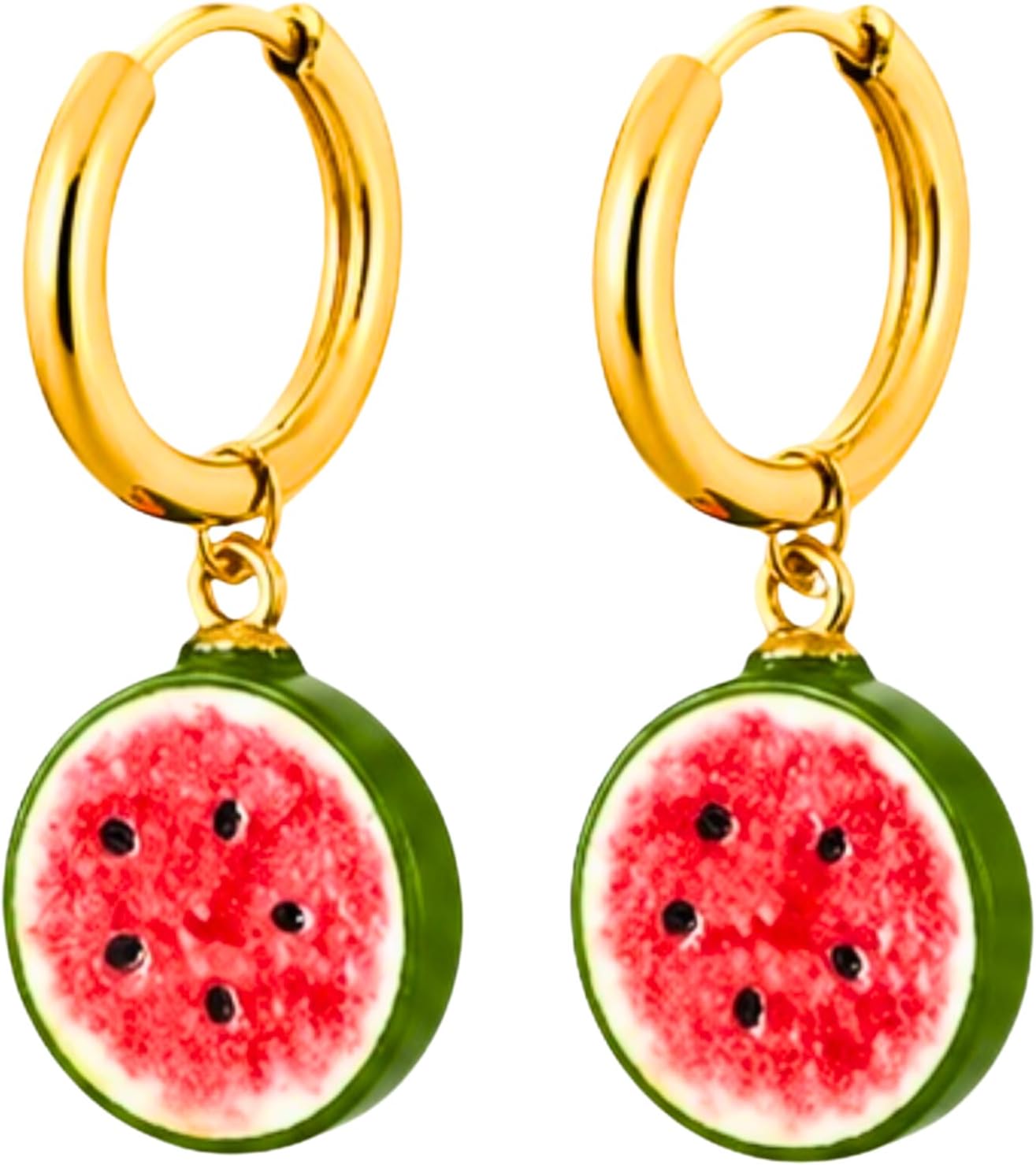 Creolen mit Wassermelone Anhänger, 316L Edelstahl & Harz, Hypoallergen, Nickelfrei, 10mm Creolen, 14-15mm Anhänger