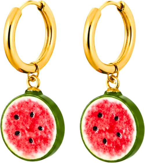 Creolen mit Wassermelone Anhänger, 316L Edelstahl & Harz, Hypoallergen, Nickelfrei, 10mm Creolen, 14-15mm Anhänger