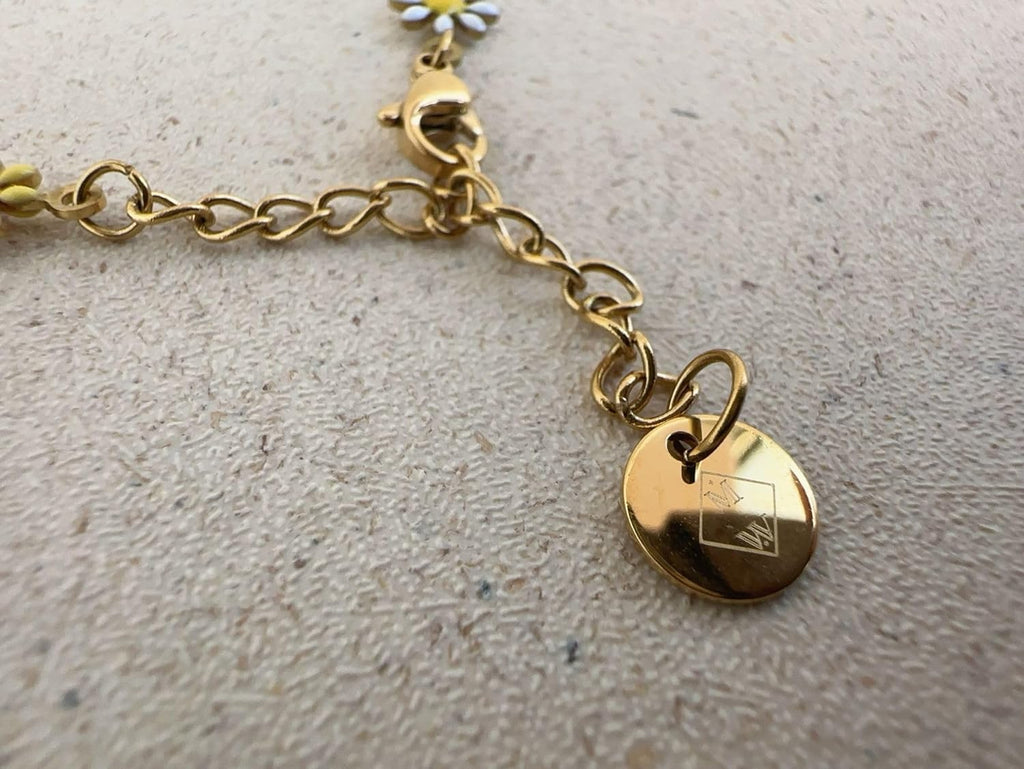 Mädelswelt Gänseblümchen Damen Mädchen Armband 18k Gold vergoldet aus Edelstahl Wasserfest Länge 16cm+5cm