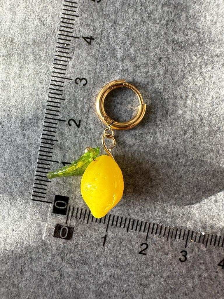 Zitronen Ohrringe | Handgemachte Ohrringe Creolen aus 18k Gold vergoldeten Edelstahl mit hängenden Zitrone Anhänger