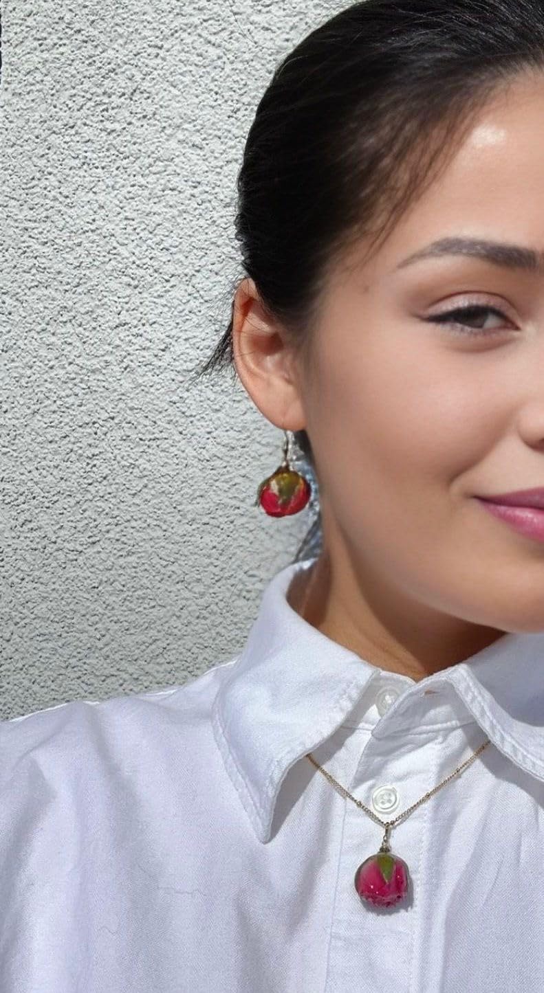 Mädelswelt Handgemachte Echte Blumen Ohrringe aus Echten Rosen