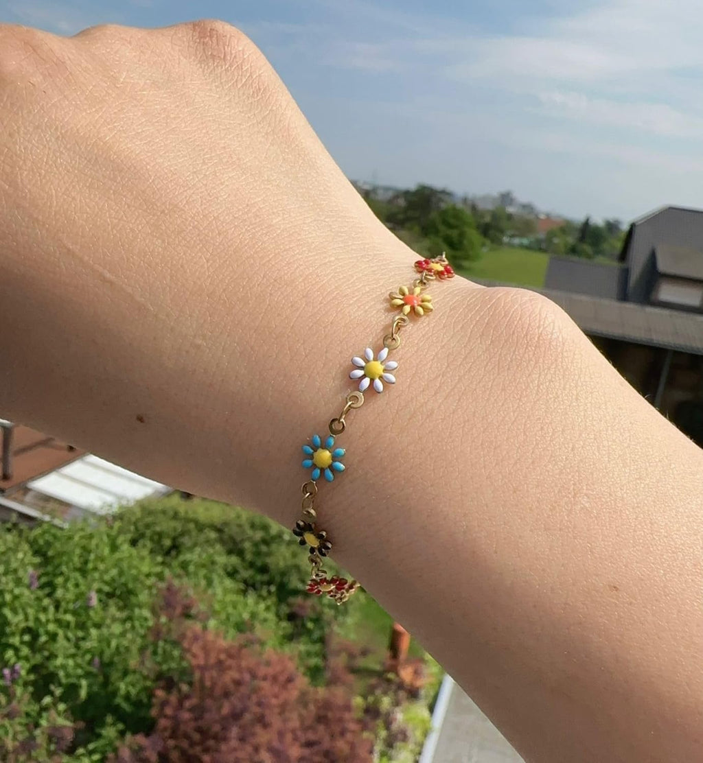 Mädelswelt Gänseblümchen Damen Mädchen Armband 18k Gold vergoldet aus Edelstahl Wasserfest Länge 16cm+5cm