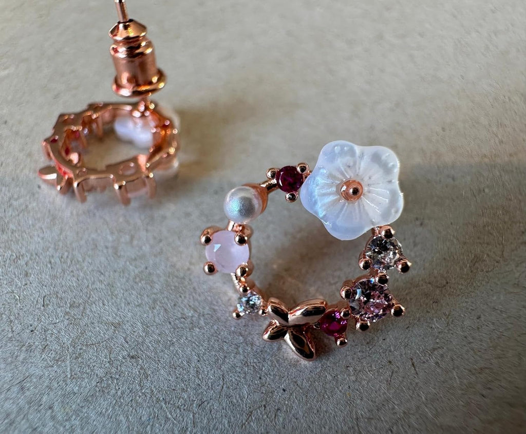 Schmuckset Rosegold mit Kirschblüte und Schmetterling Elegant für Mädchen glänzend - Rosegold vergoldet