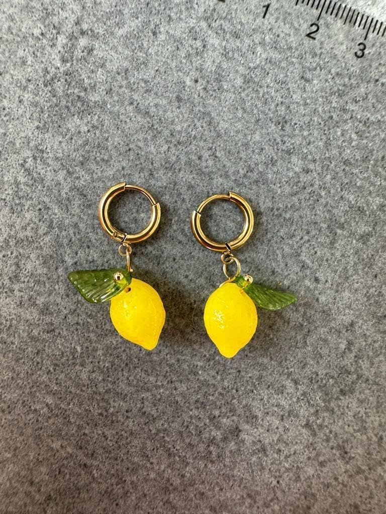 Zitronen Ohrringe | Handgemachte Ohrringe Creolen aus 18k Gold vergoldeten Edelstahl mit hängenden Zitrone Anhänger