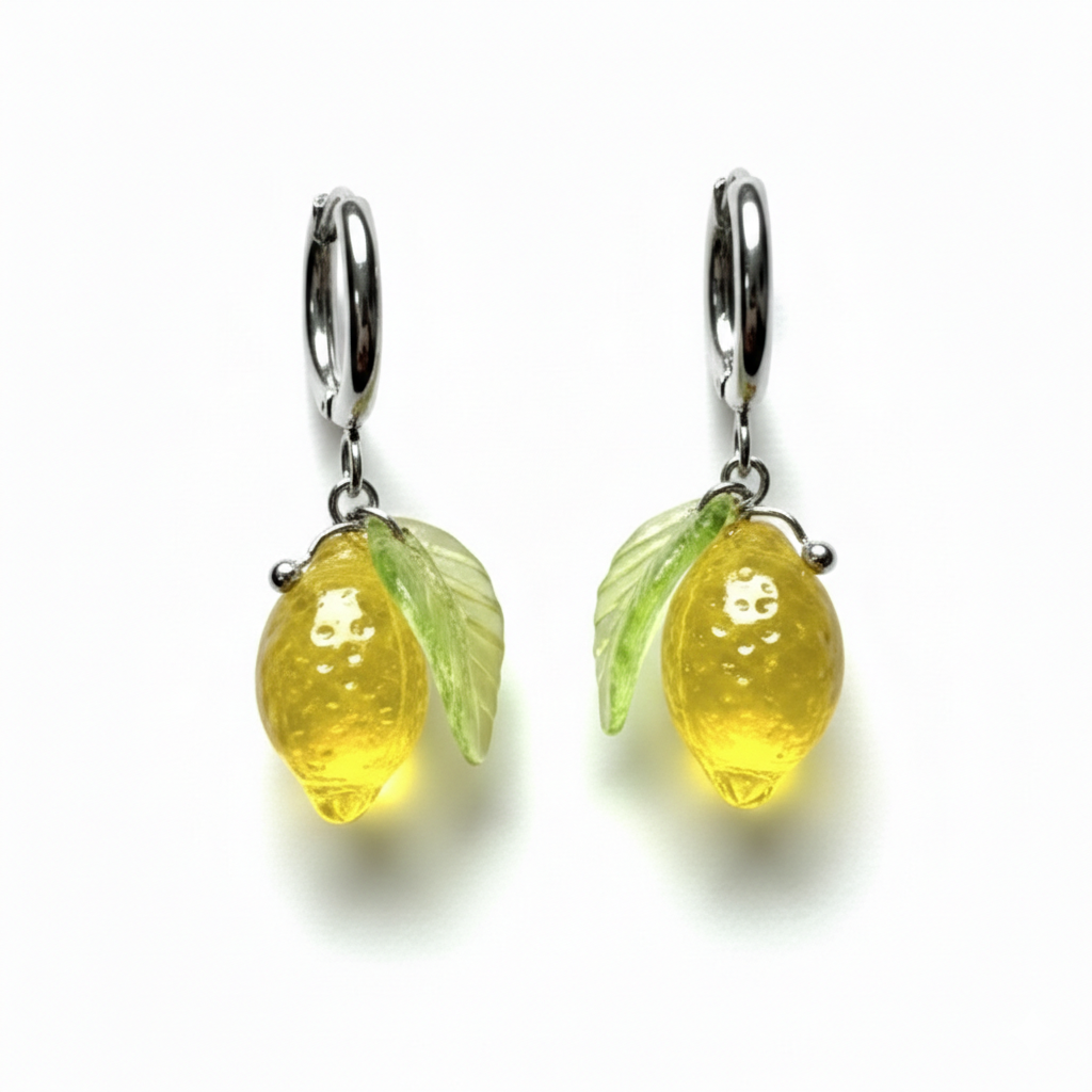 Zitronen Ohrringe | Handgemachte Ohrringe Creolen aus 18k Gold vergoldeten Edelstahl mit hängenden Zitrone Anhänger