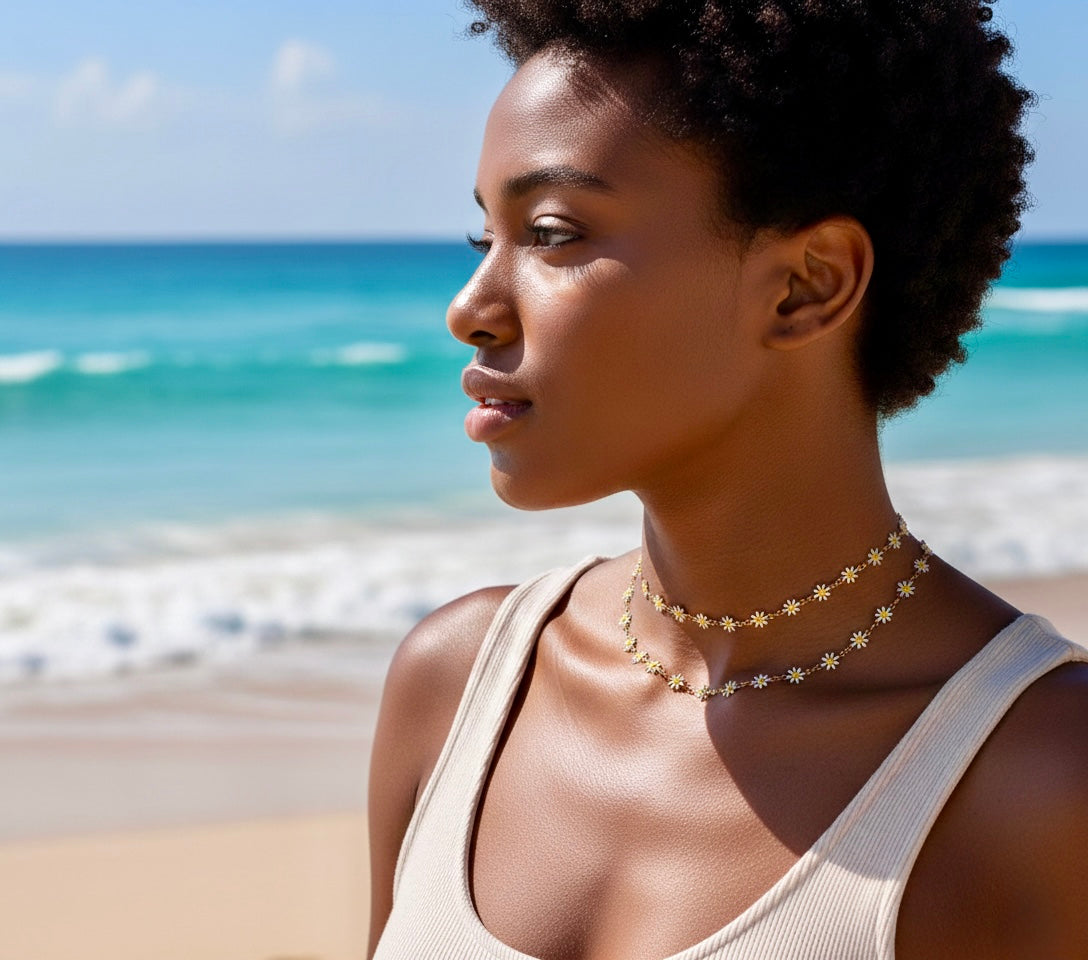 Mädelswelt Gänseblümchen Kette Choker Kette aus Edelstahl 316L kurze Halskette