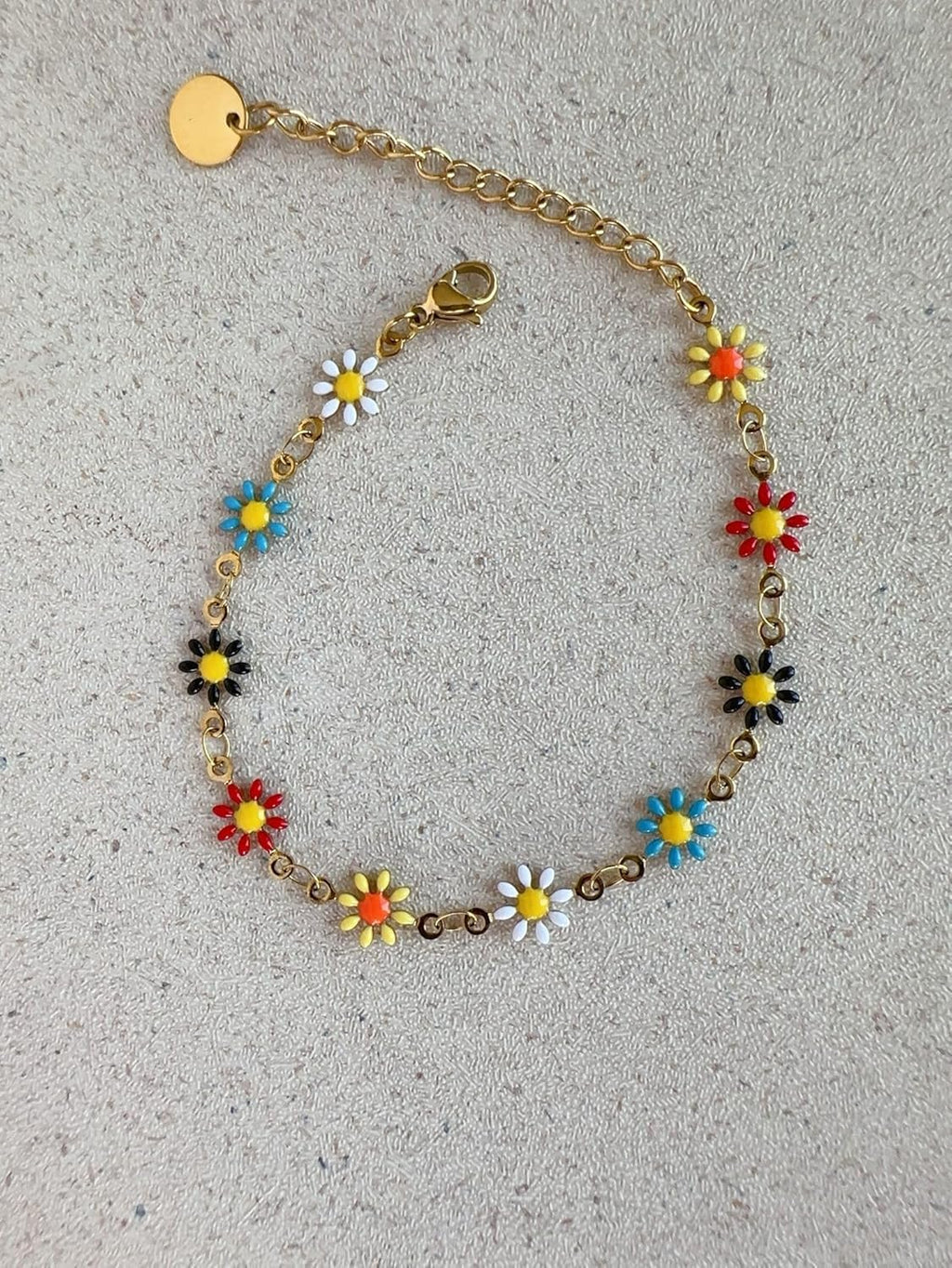 Mädelswelt Gänseblümchen Damen Mädchen Armband 18k Gold vergoldet aus Edelstahl Wasserfest Länge 16cm+5cm