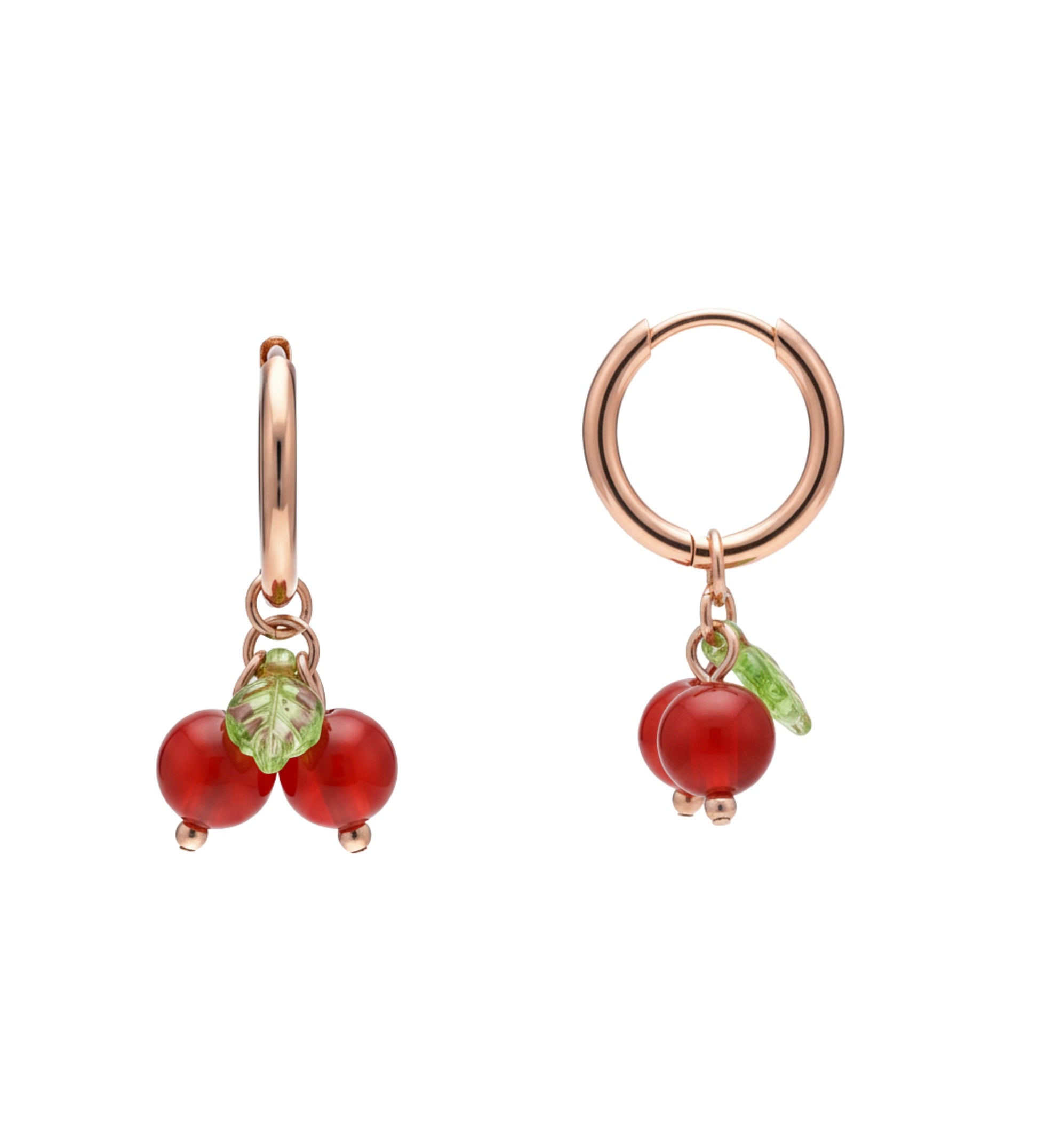 Mädelswelt | Handgemachte Ohrring/Creolen Kirschen | Stilvoller Edelstahl hängend Achat Stein Steinanhänger | Handmade Ohrring für Damen/Mädchen… (Gold/Rot)