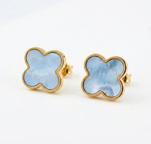 blau-Perlmutt-Kleeblatt-Ohrstecker